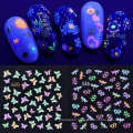 24Pcs/set 3D Flowers Heart Star Fruit Butterfly Fluorescent Nail Decals Self-Adhesive Glow in Dark Luminous Nail Art Stickers